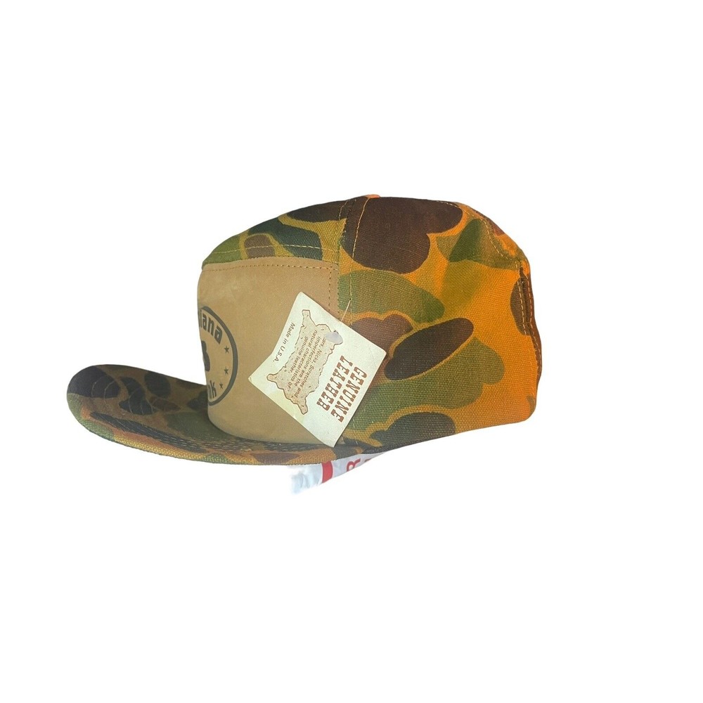 Vintage Camo Trooper 5 Panel Leather Snapback Hunting 80’s 90’s Hat Made in USA